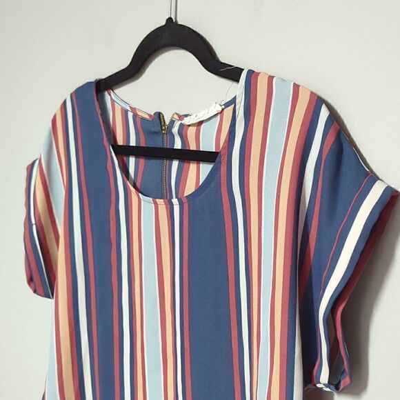 Pink Rose Striped Short Sleeve Blouse - Picture 2 of 5